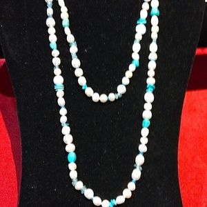 Vintage Honora Pearl Turquoise Sea Glass Necklace
